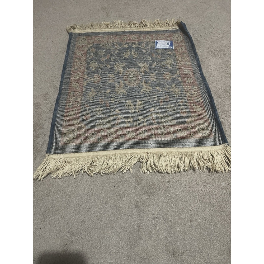 Handmade Navy Wool Floral Oriental Rug 28x20inches - Picture 3 of 5